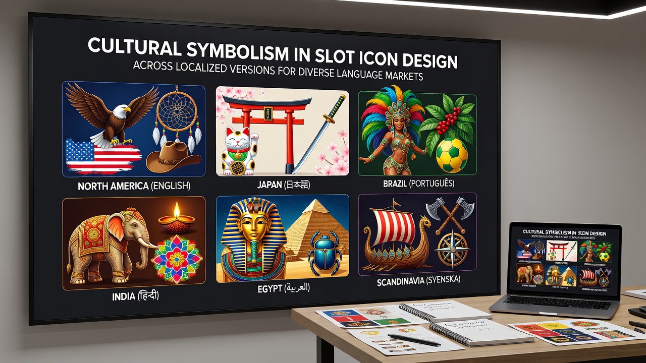 Close-up of localized slot reel icons showing Asian-inspired symbols alongside Western alternatives